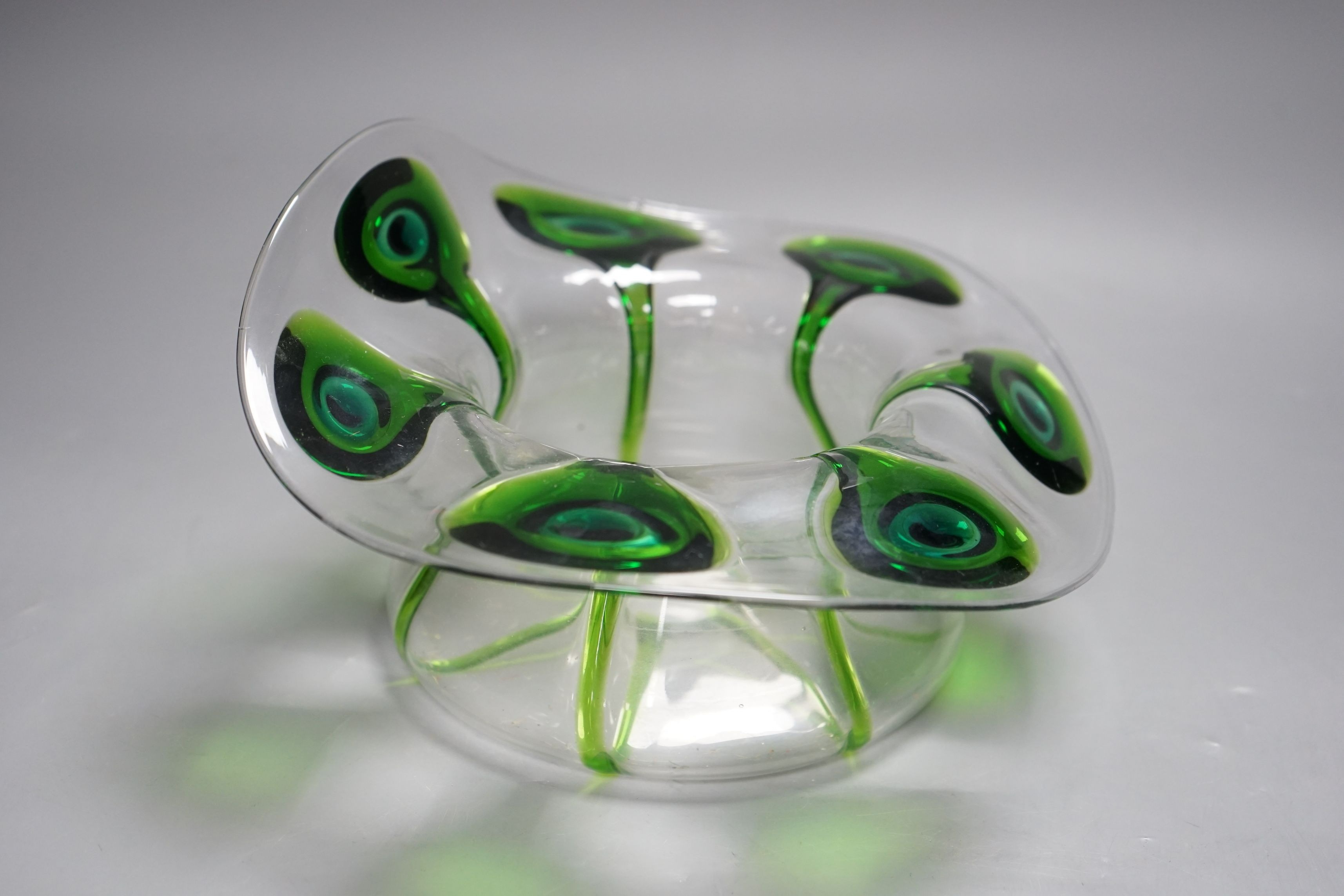 N.B. STUART FOR LIBERY - An Art Nouveau green trailed clear glass bowl, 22cm